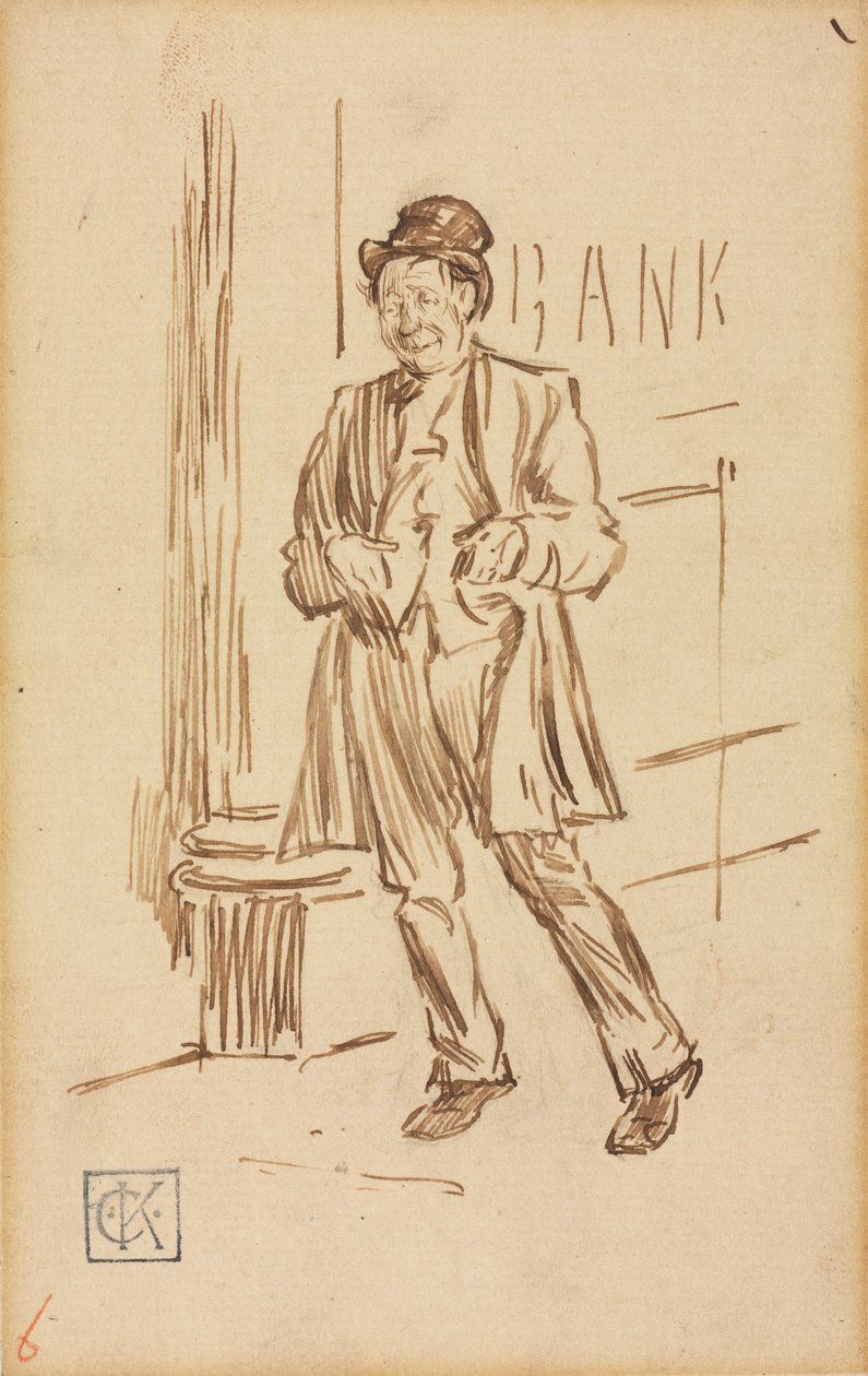 Estudio de un hombre borracho pasando un banco de Charles Samuel Keene