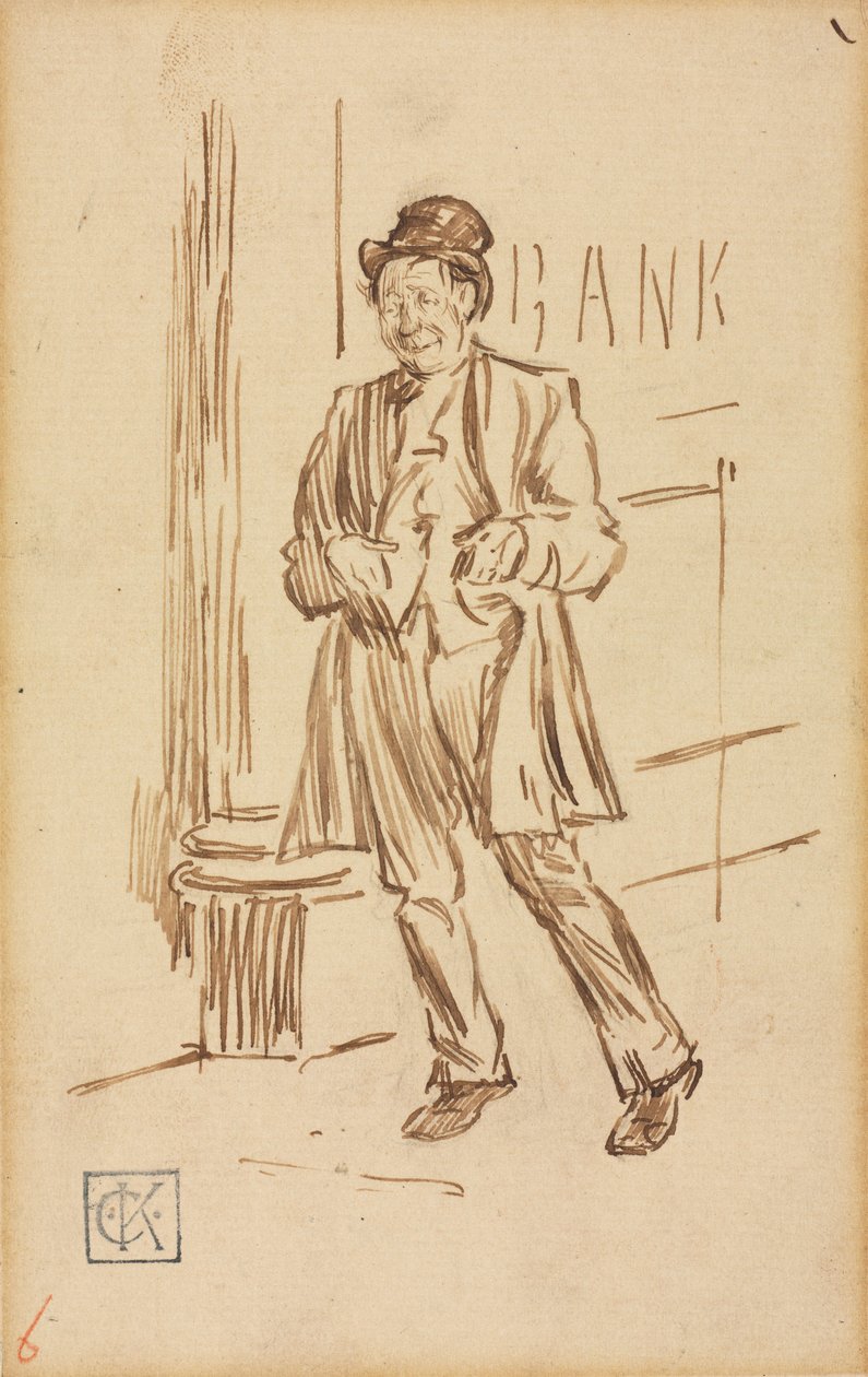 Estudio de un hombre borracho pasando por un banco de Charles Samuel Keene