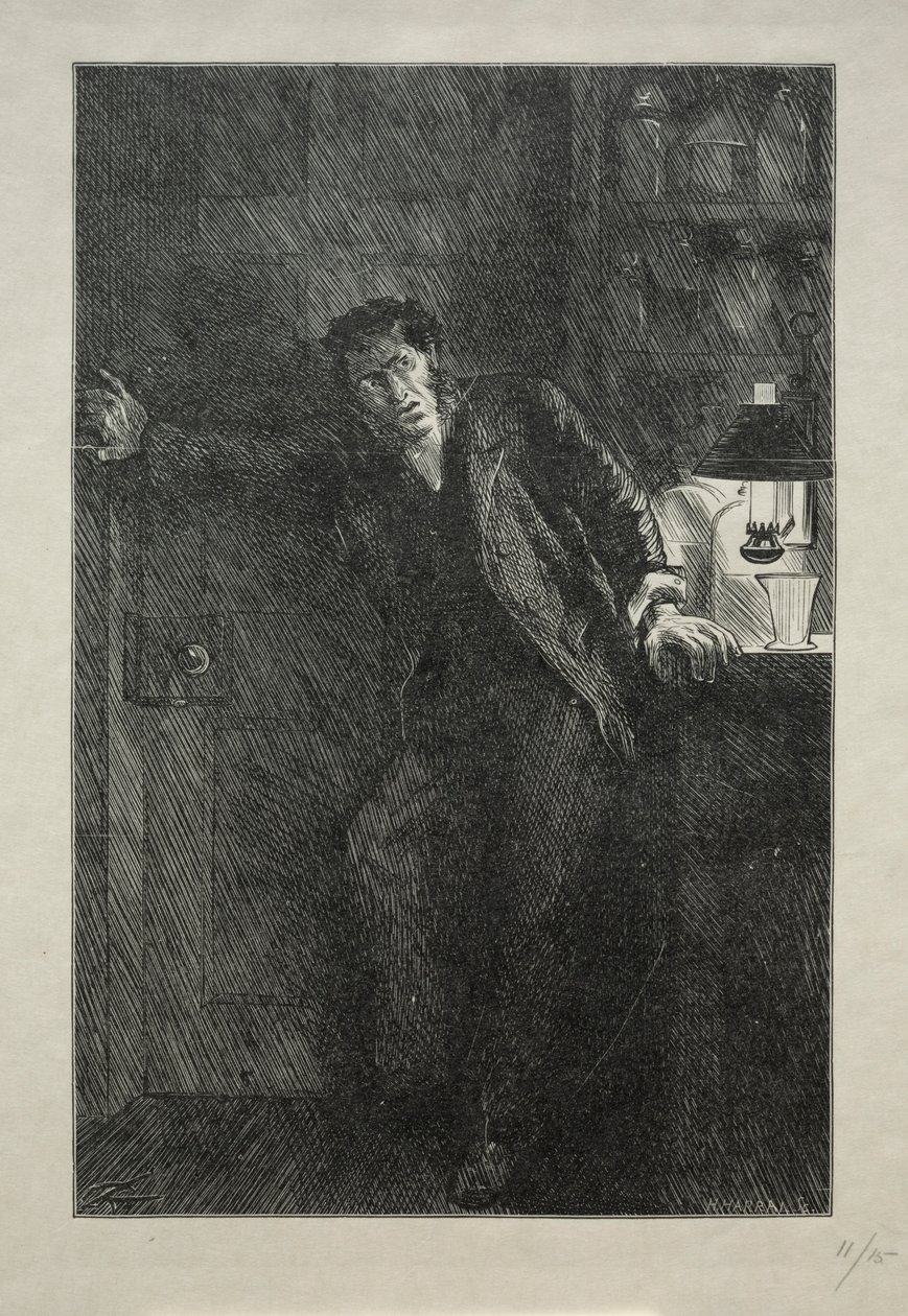 El abrigo con el forro de piel, 1869 de Charles Samuel Keene