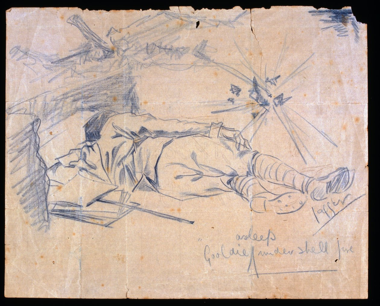 Teniente Leslie Gooldie durmiendo bajo fuego de artillería, 1915 de Charles Sergeant Jagger