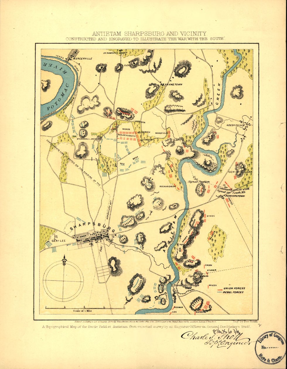 Antietam Sharpsburg y alrededores. Construido y grabado para ilustrar "La guerra con el Sur" LOC 99447381 de Charles Sholl
