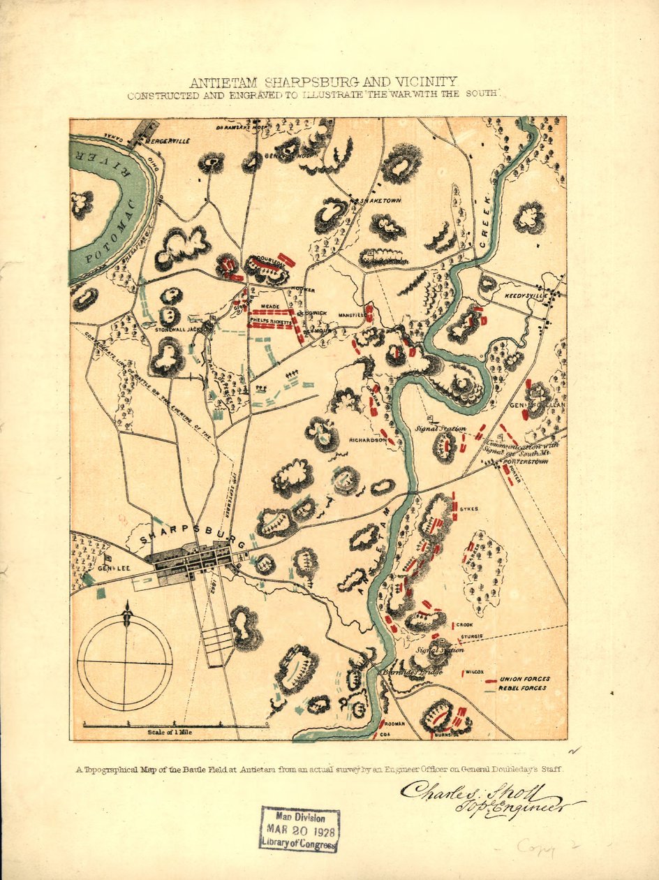 Antietam Sharpsburg y alrededores. Construido y grabado para ilustrar "La guerra con el Sur" LOC 99466713 de Charles Sholl