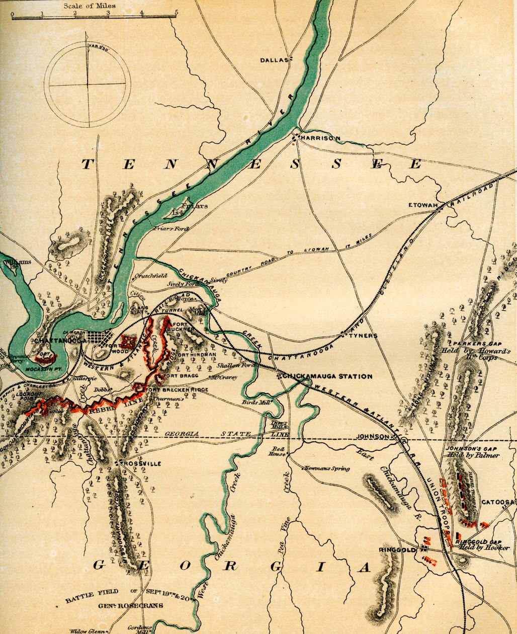 Mapa de Chattanooga y sus defensas, Tennessee de Charles Sholl