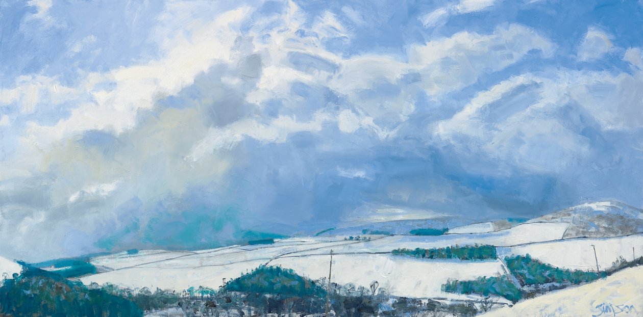 Nubes reuniéndose sobre las colinas, 2016 (óleo sobre lienzo) de Charles Simpson