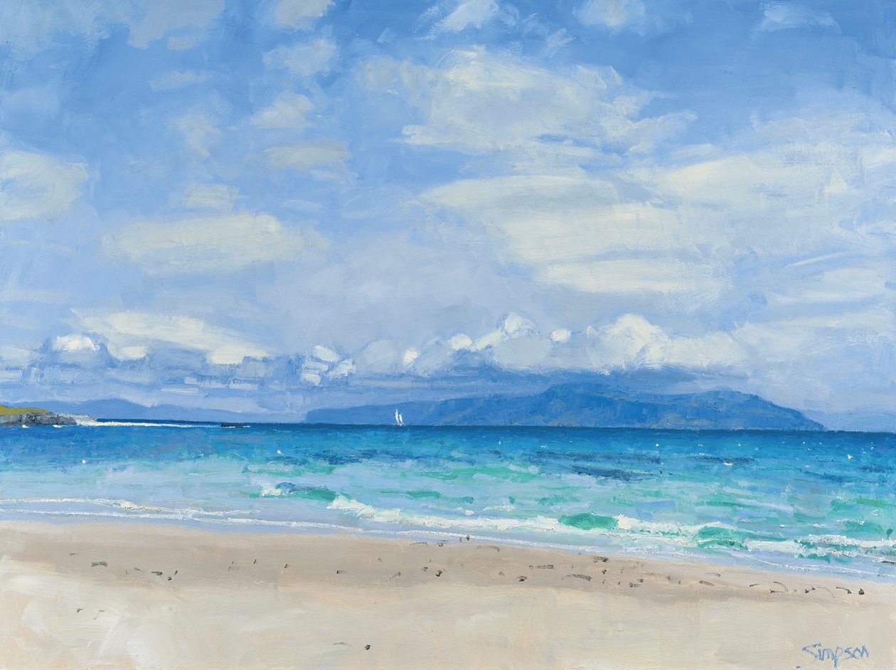 Distant Yacht, Iona, 2014 (óleo sobre lienzo) de Charles Simpson