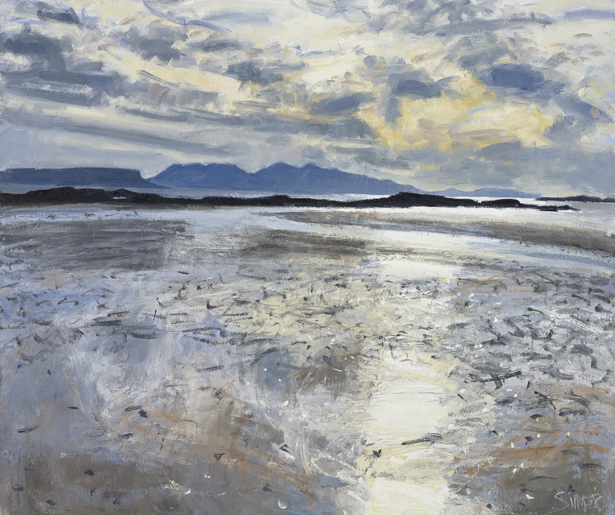 Luz del atardecer, marea baja, 2013 (óleo sobre lienzo) de Charles Simpson