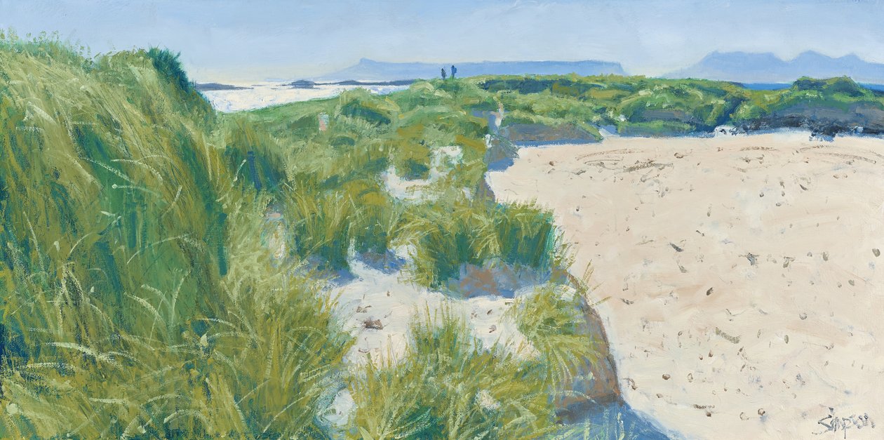 Figuras en las dunas, 2015 (óleo sobre lienzo) de Charles Simpson