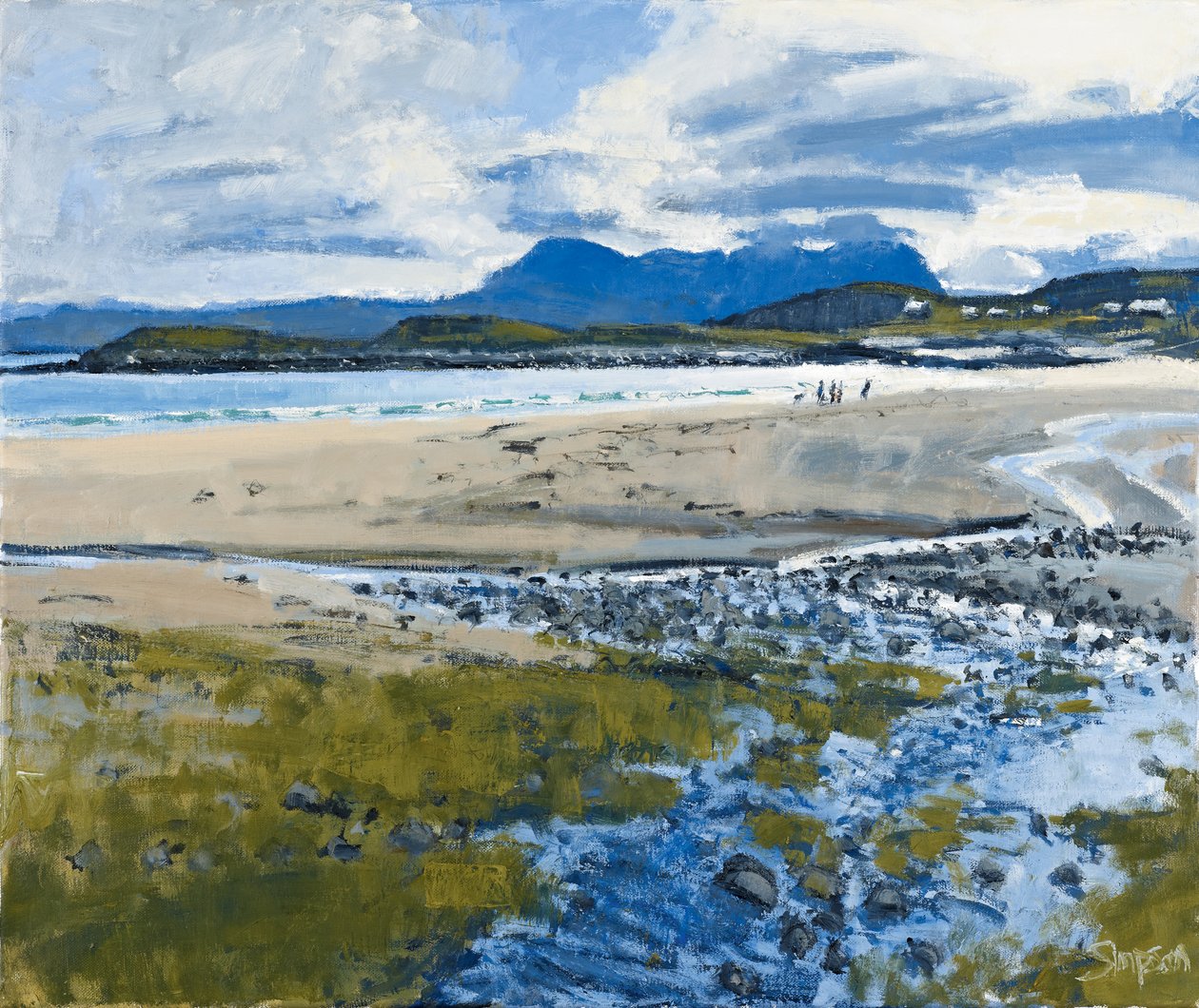 Cuatro figuras y un perro, 2011 (óleo sobre lienzo) de Charles Simpson