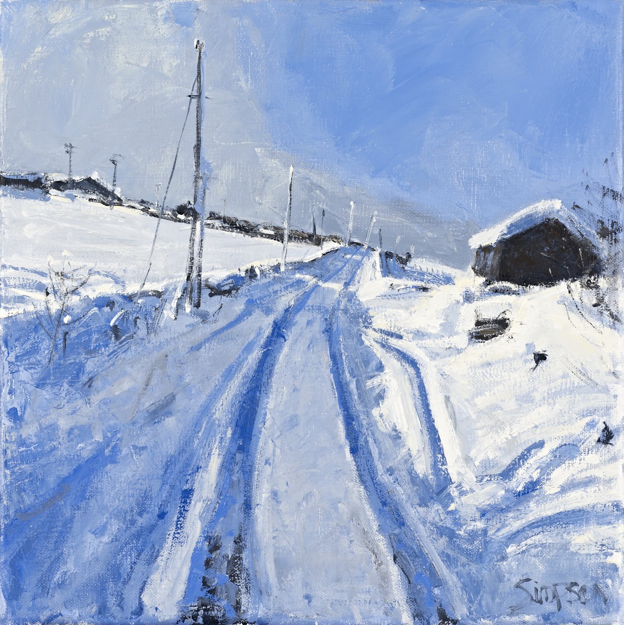 Carretera cubierta de nieve, 2010 (óleo sobre lienzo) de Charles Simpson