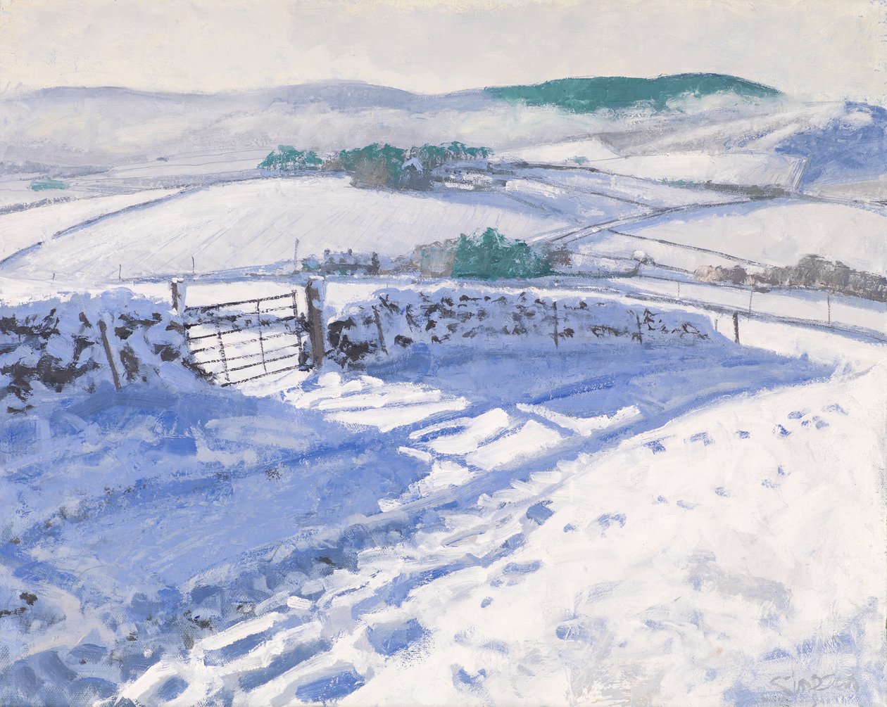 Nieve: Niebla en las colinas, 2016 (óleo sobre lienzo) de Charles Simpson