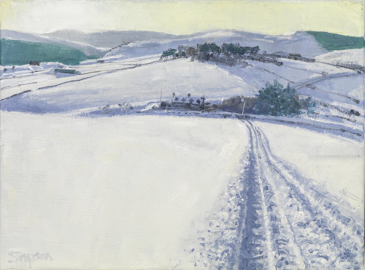 Pista a través de la nieve, 2016 (óleo sobre lienzo) de Charles Simpson