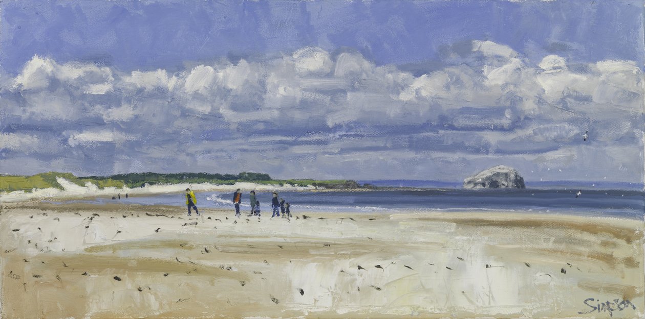 Caminantes y alcatraces, Bass Rock, 2016 (óleo sobre lienzo) de Charles Simpson