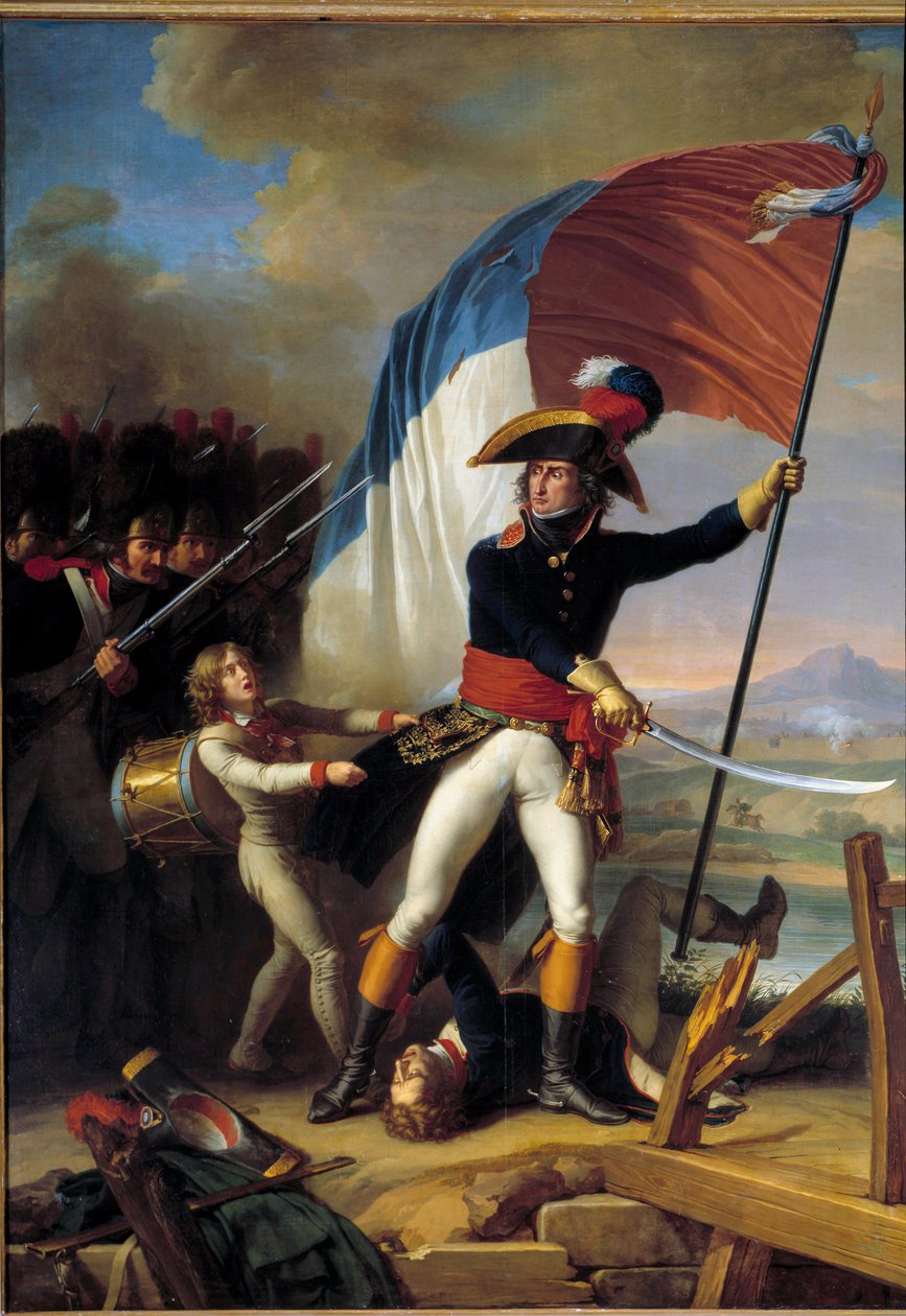 El General Pierre Augereau (1757-1816) liderando el ataque en el Puente de Arcole el 15 de noviembre de Charles Thevenin