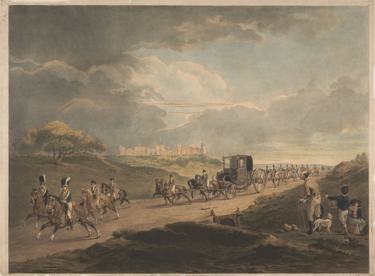 Su Majestad, en su carruaje de viaje, regresando a la ciudad desde Windsor de Charles Turner