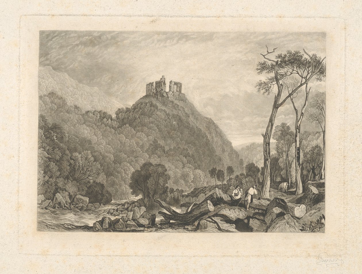 Castillo de Okehampton, en el río Okement de Charles Turner