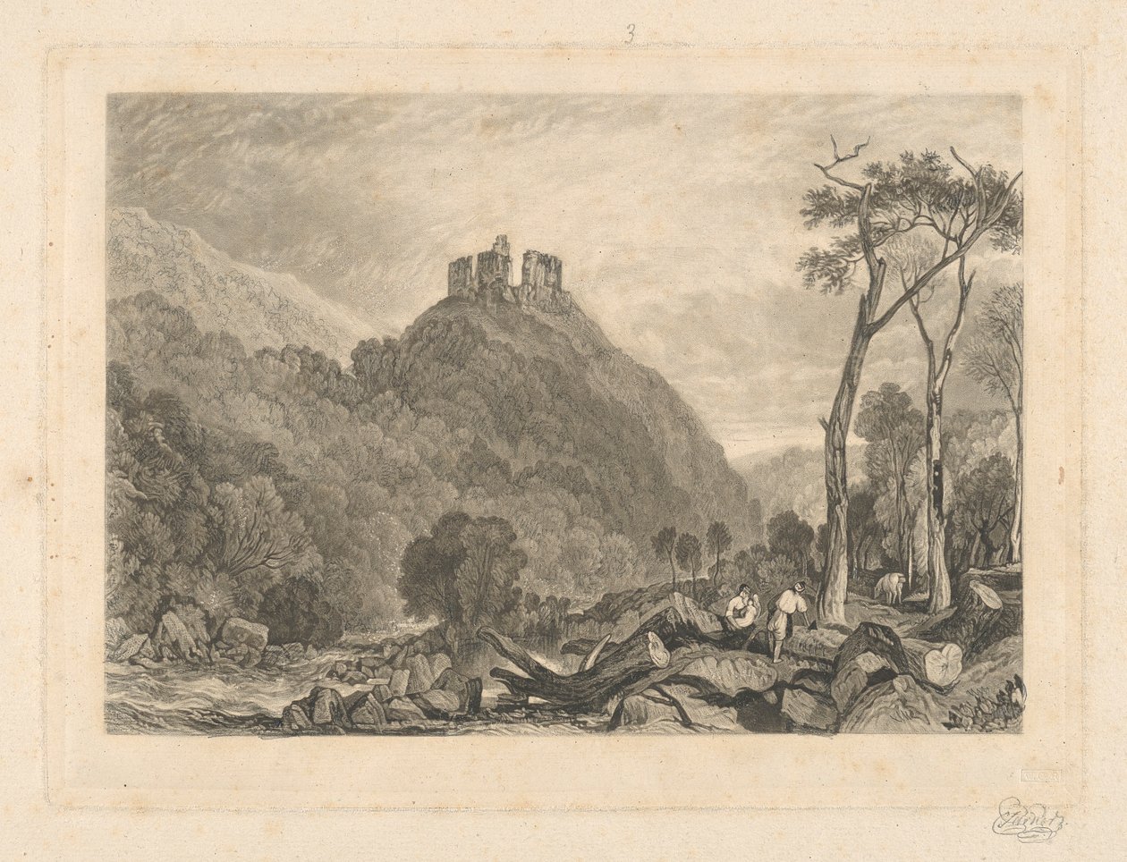 Castillo de Okehampton, en el río Okement de Charles Turner