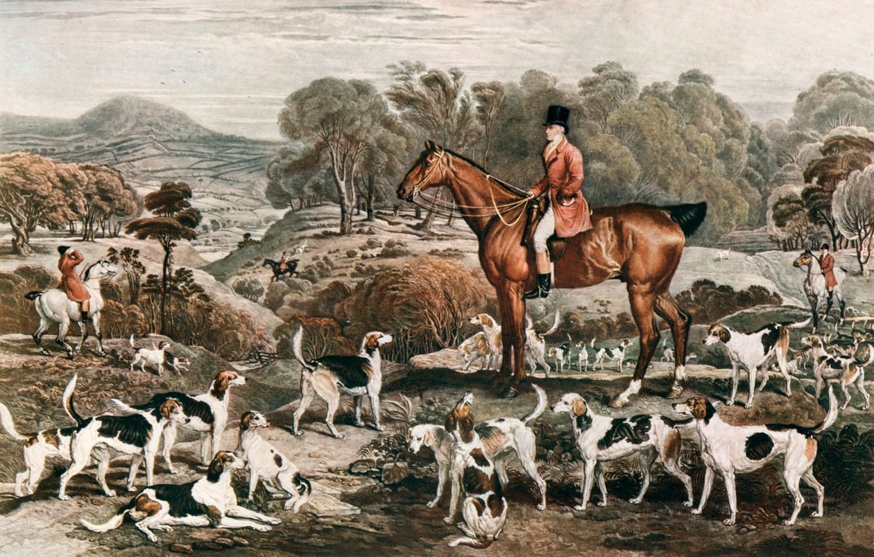 Ralph John Lambton y su caballo Undertaker y sabuesos, finales del siglo XVIII, 1912 de Charles Turner