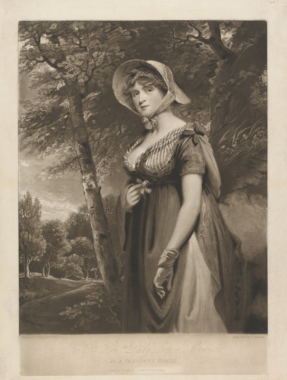 La Muy Honorable Lady Louisa Manners con un vestido de campesina de Charles Turner