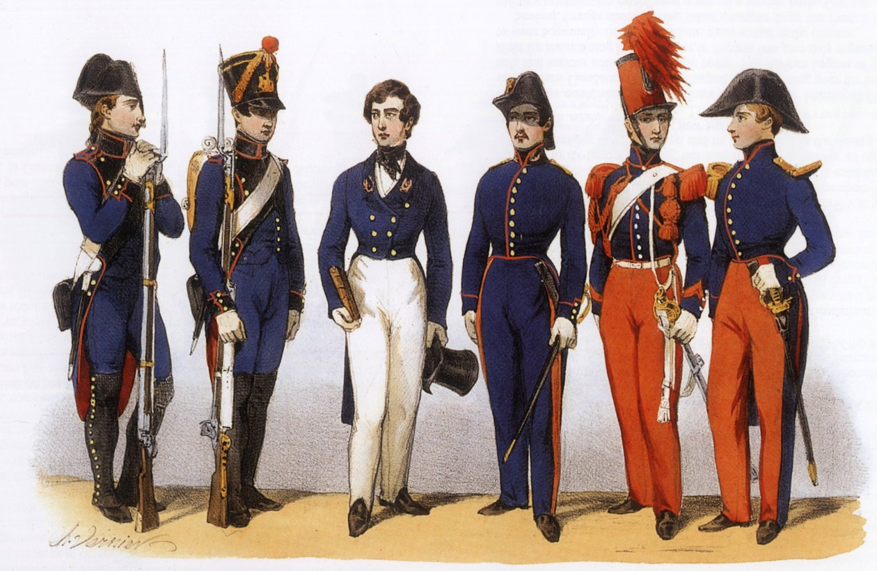 Uniformes del ejército francés: Escuela Politécnica, Estado Mayor y Caballería de Charles Vernier