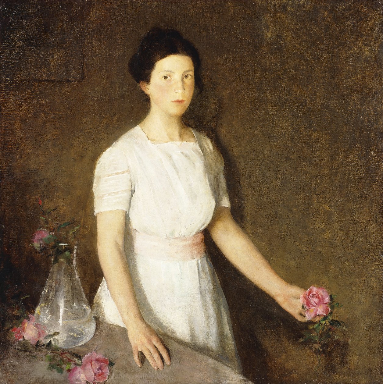 Chica con Rosa Roja de Charles Webster Hawthorne