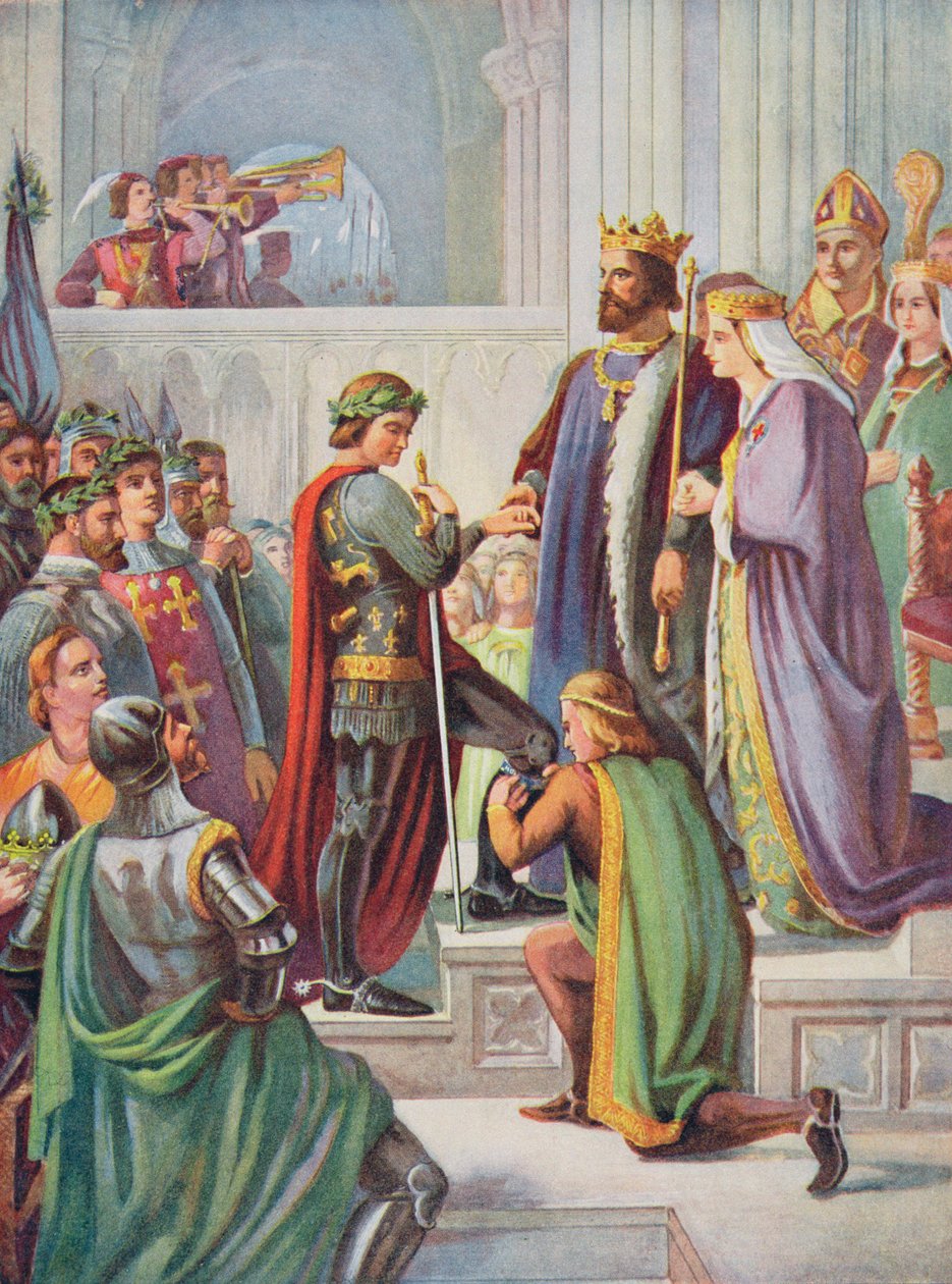 La Investidura del Príncipe Negro (1330-76) como Caballero de la Jarretera, ilustración de 