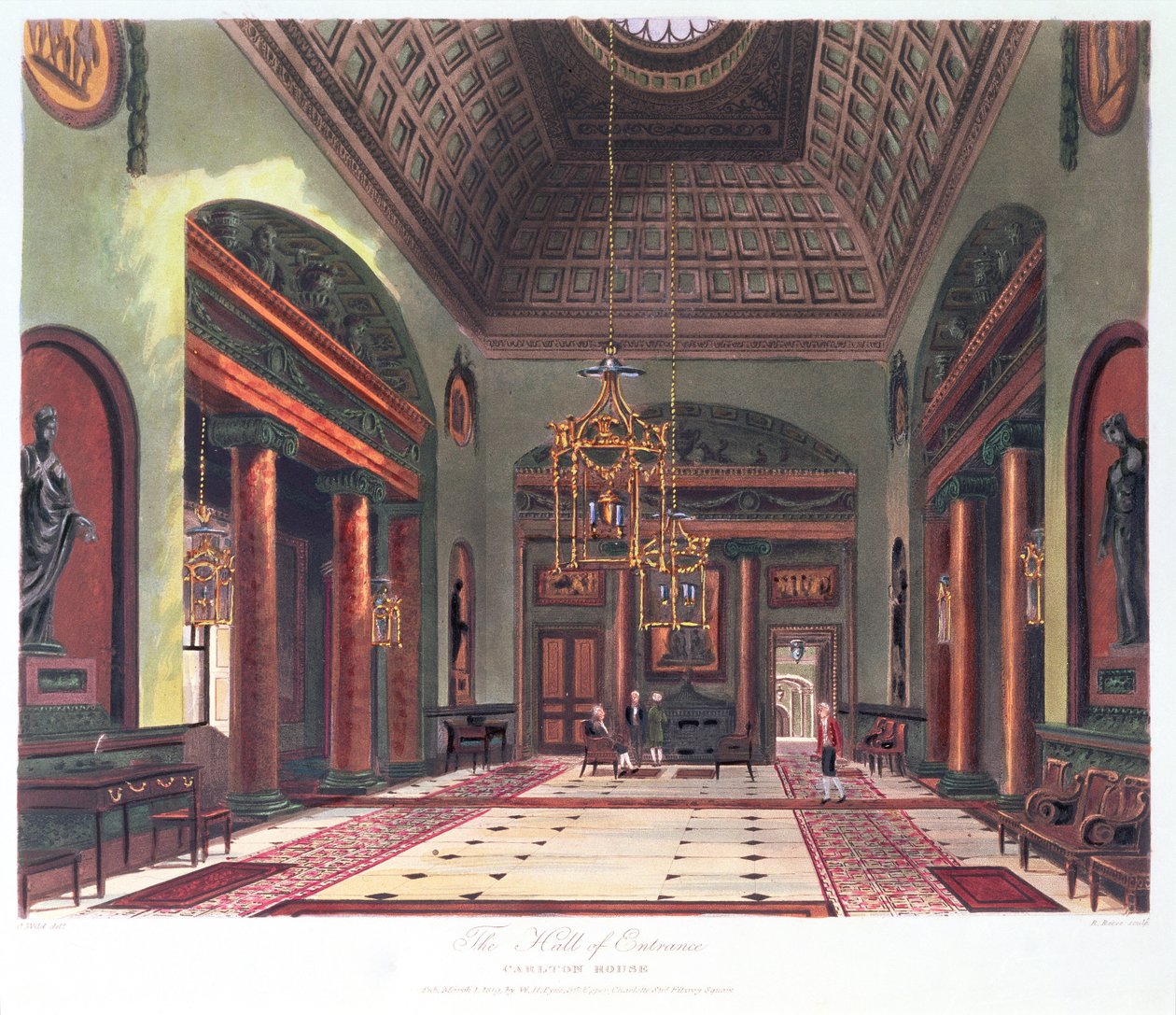 El vestíbulo de entrada, Carlton House, grabado por R. Reeve, pub. 1819 por W.H.Pyne de Charles Wild