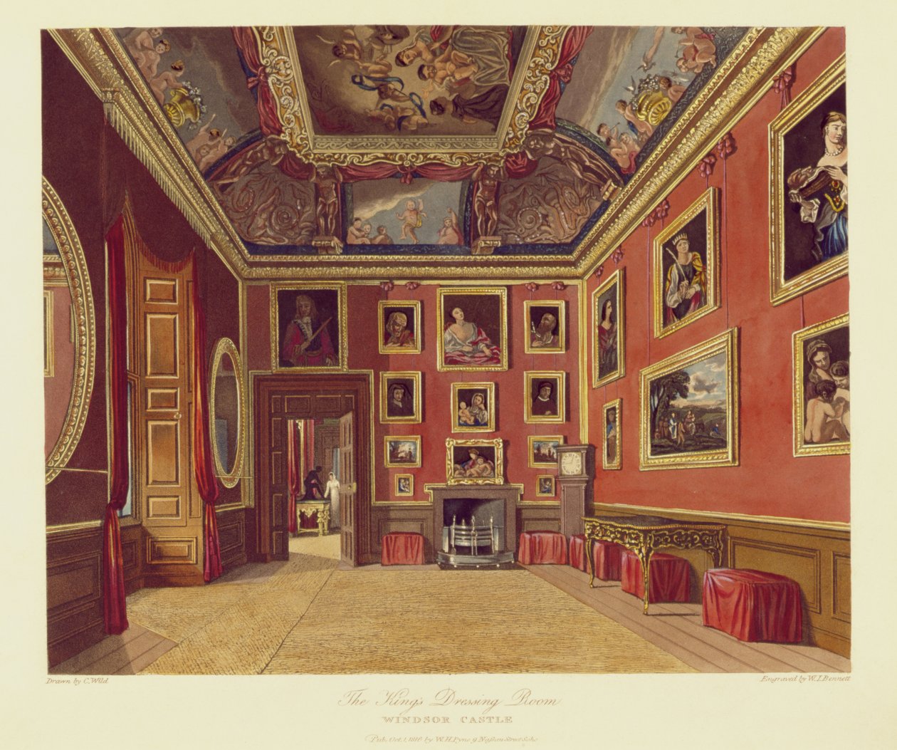 El vestidor del rey, Castillo de Windsor, de Royal Residences, grabado por W. J. Bennett, pub. por William Henry Pyne (1769-1843), 1816 de Charles Wild