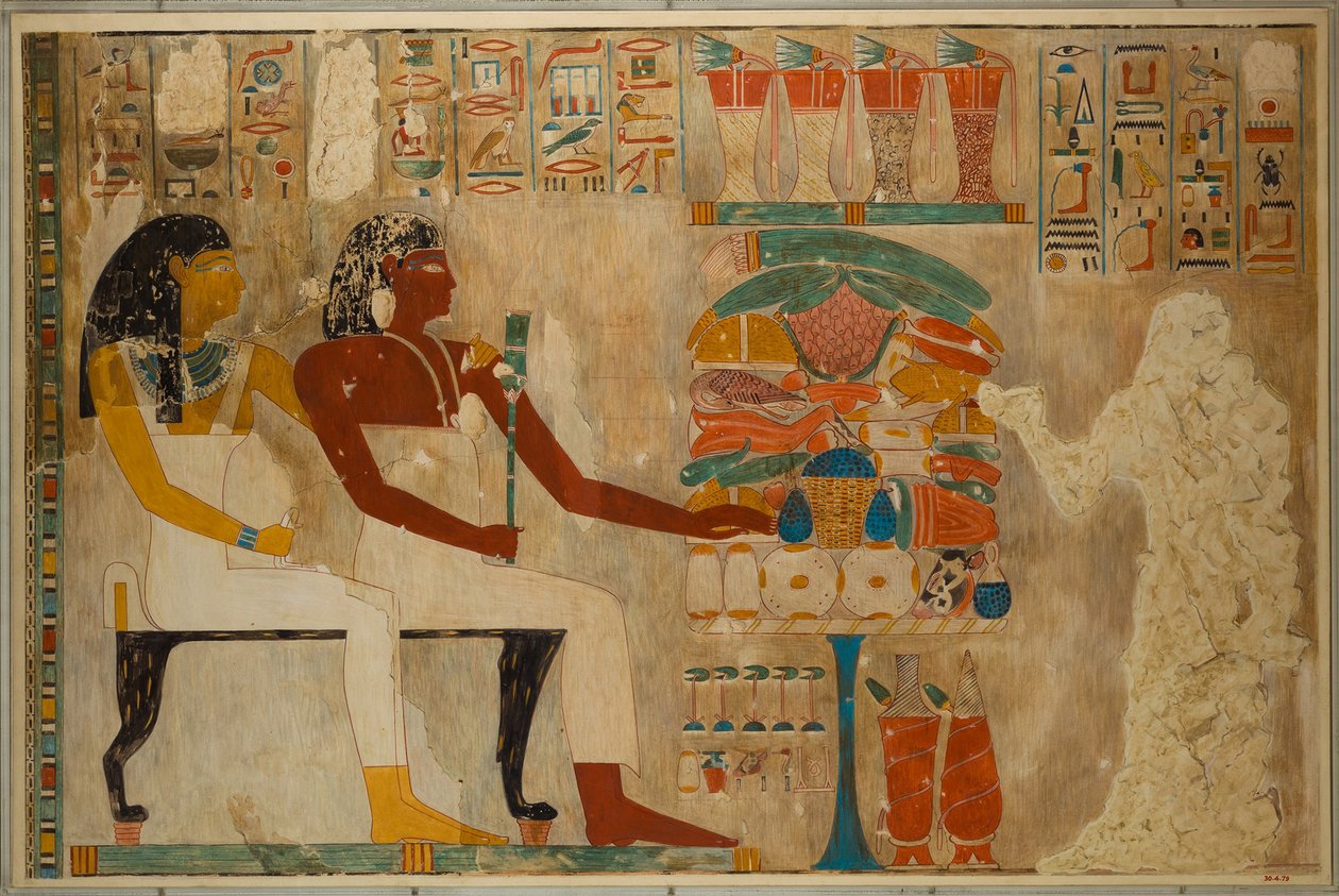Visir Rekhmire y su madre Meryt con ofrendas de comida, c.1928 de Charles Wilkinson