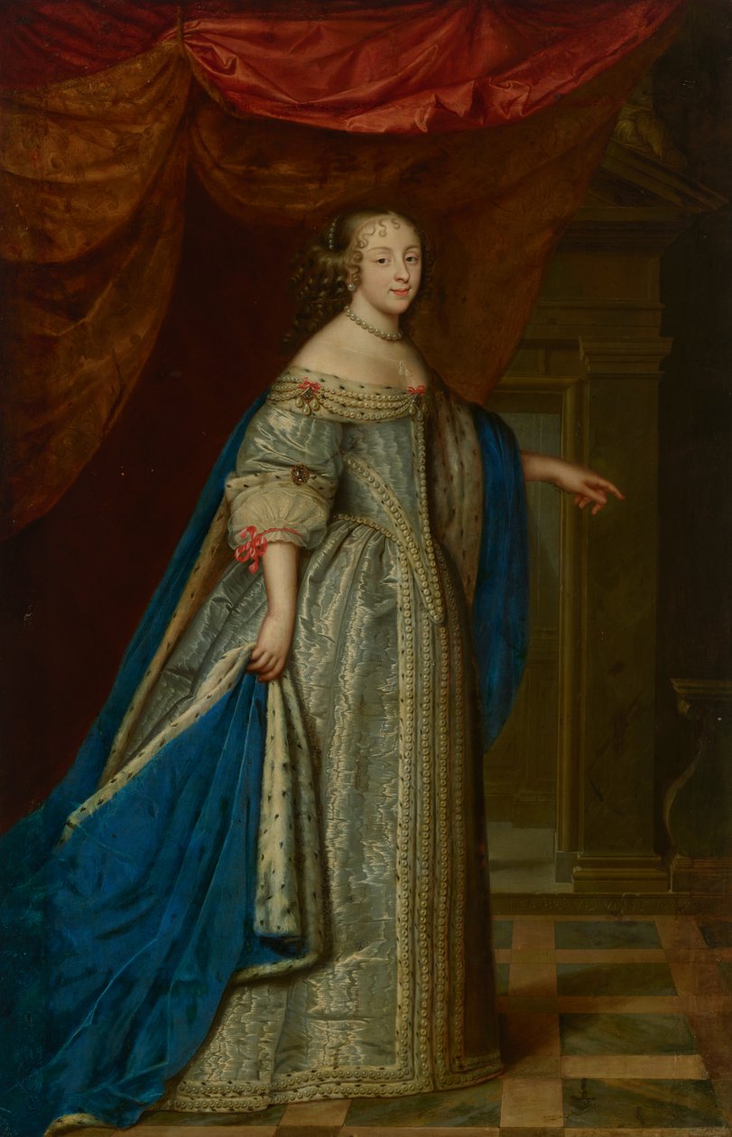 Retrato de una mujer, de cuerpo entero, tradicionalmente identificada como Henrietta Maria, reina de Inglaterra de Charles and Henri (1603 77) Beaubrun