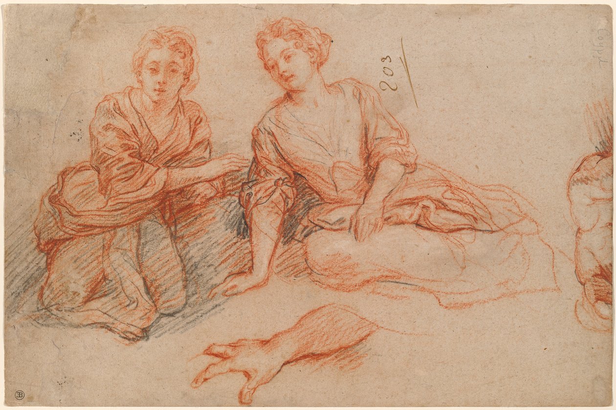 Dos Mujeres Jóvenes Sentadas en el Suelo de Charles de la Fosse