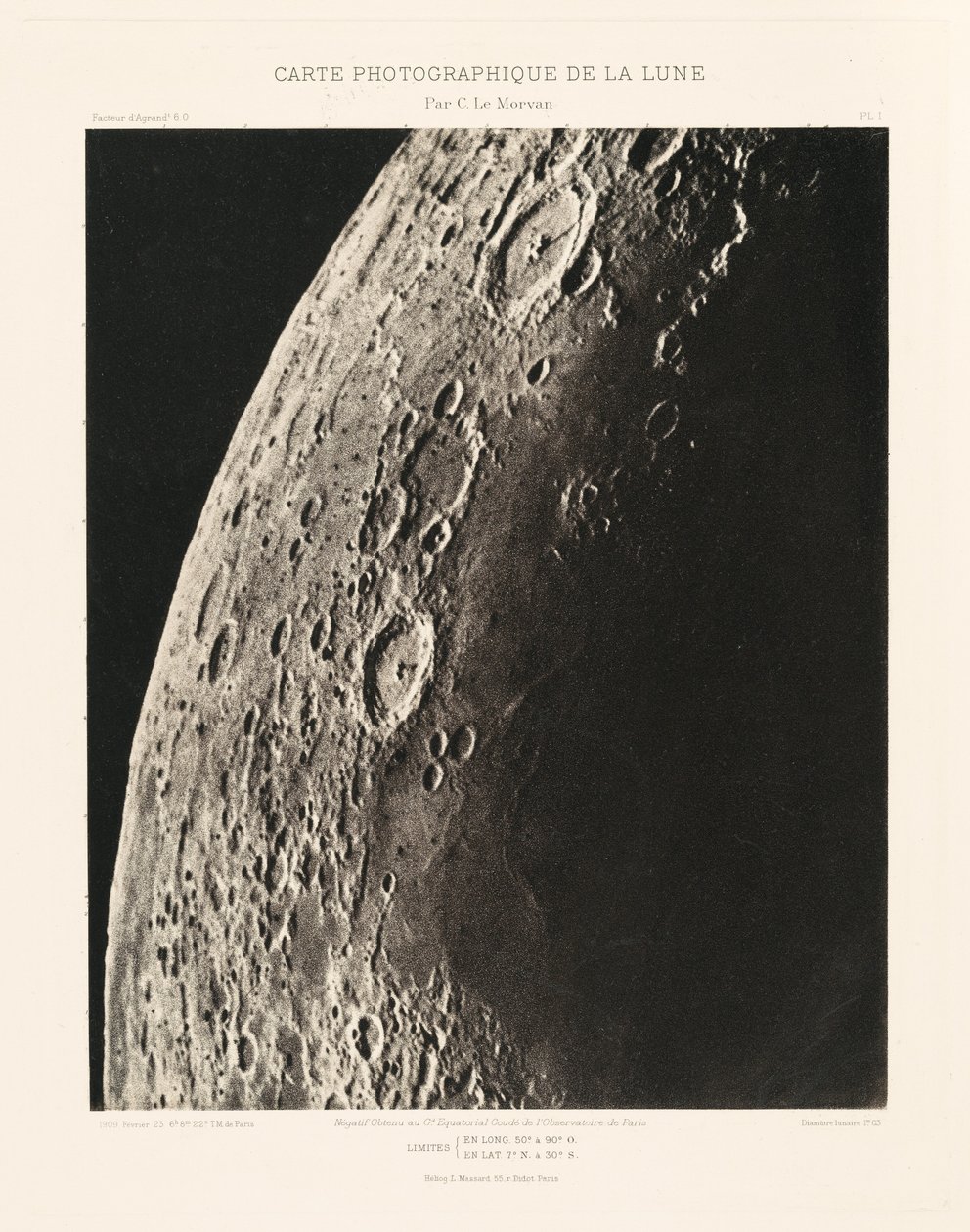 Carte photographique de la lune, planche I (Carta fotográfica de la Luna, plancha I),23 de febrero de Charles le Morvan