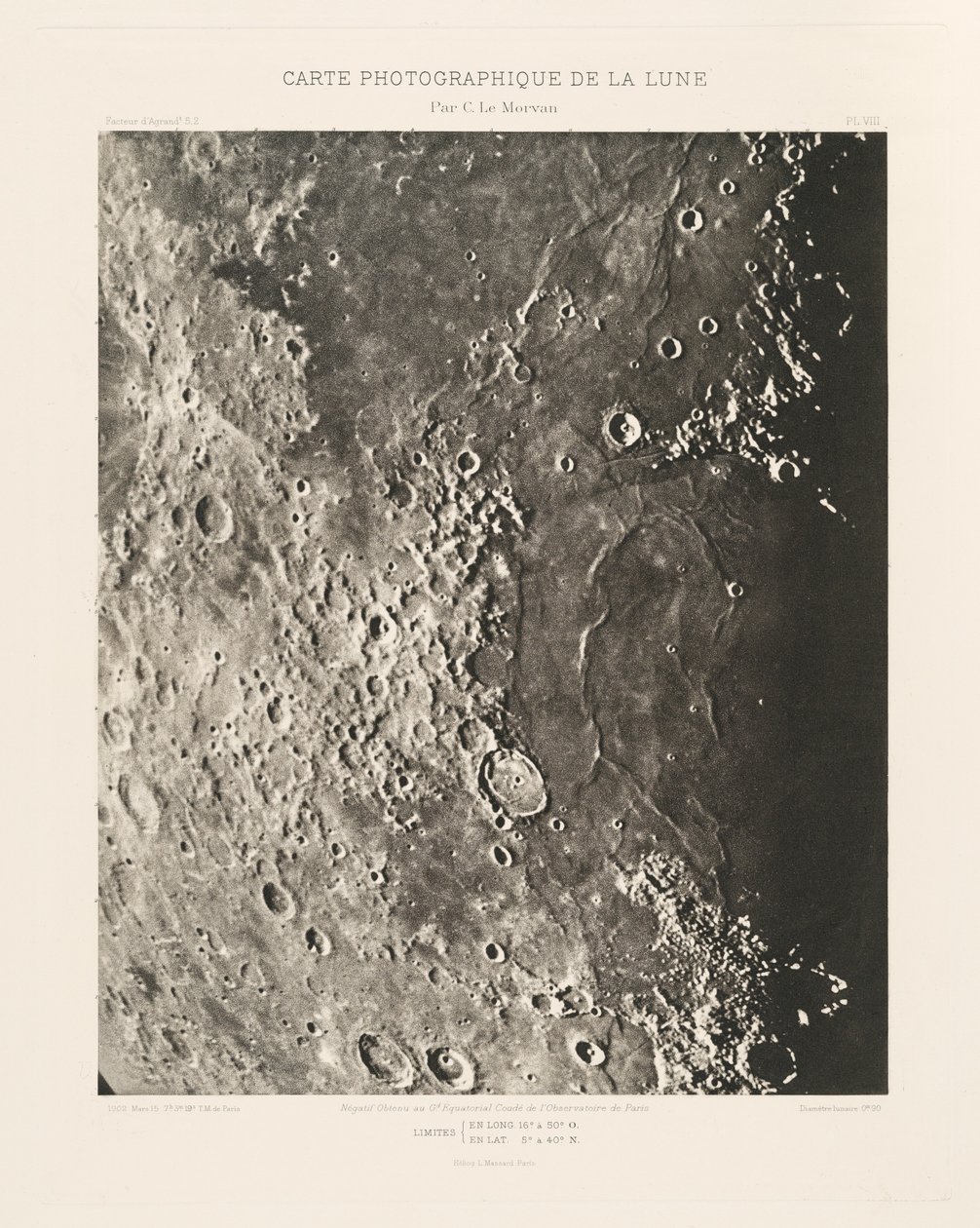 Carta fotográfica de la Luna, lámina VIII,15 de marzo de Charles le Morvan