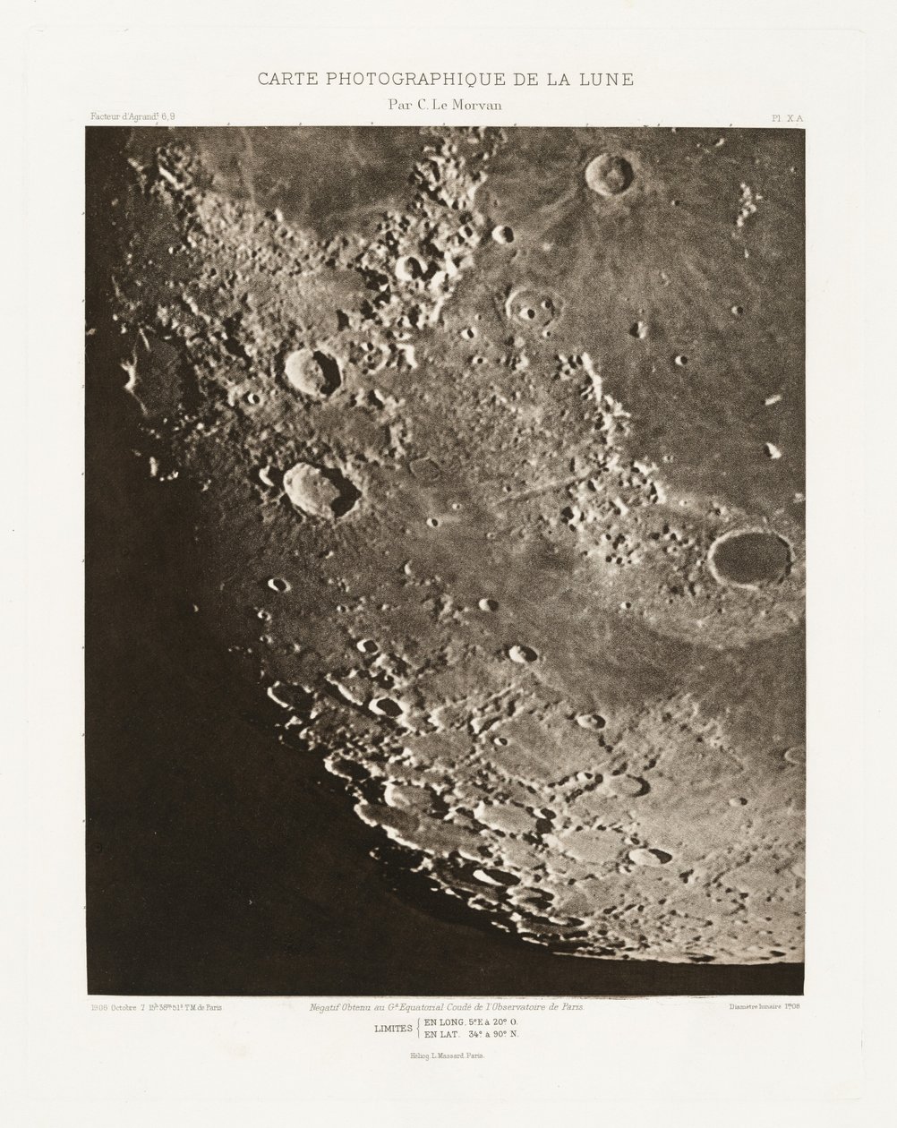 Carte photographique de la lune, planche X.A (Carta fotográfica de la Luna, plancha X.A),7 de octubre de Charles le Morvan
