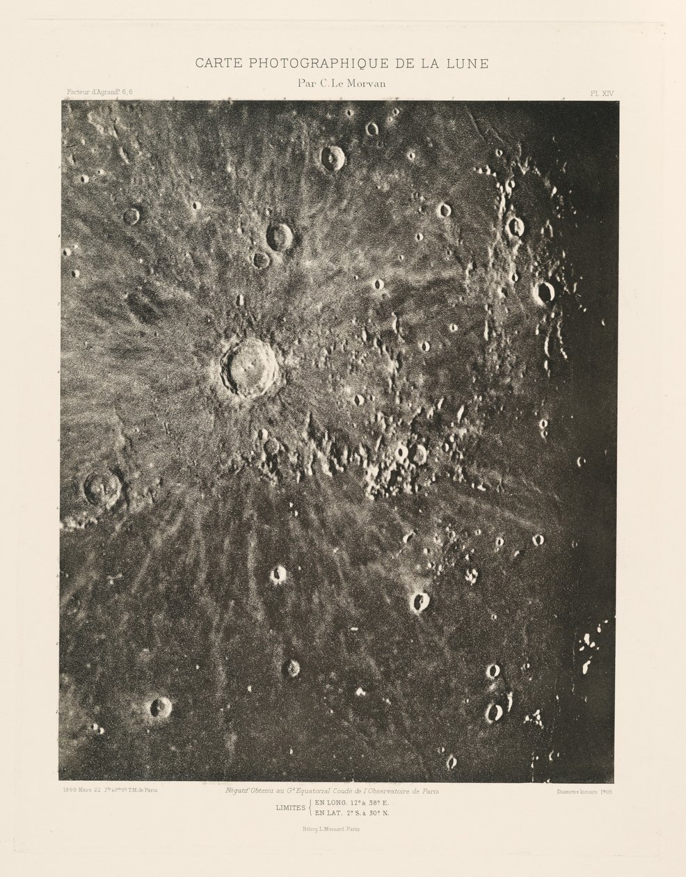 Carta fotográfica de la Luna, lámina XIV,22 de marzo de Charles le Morvan