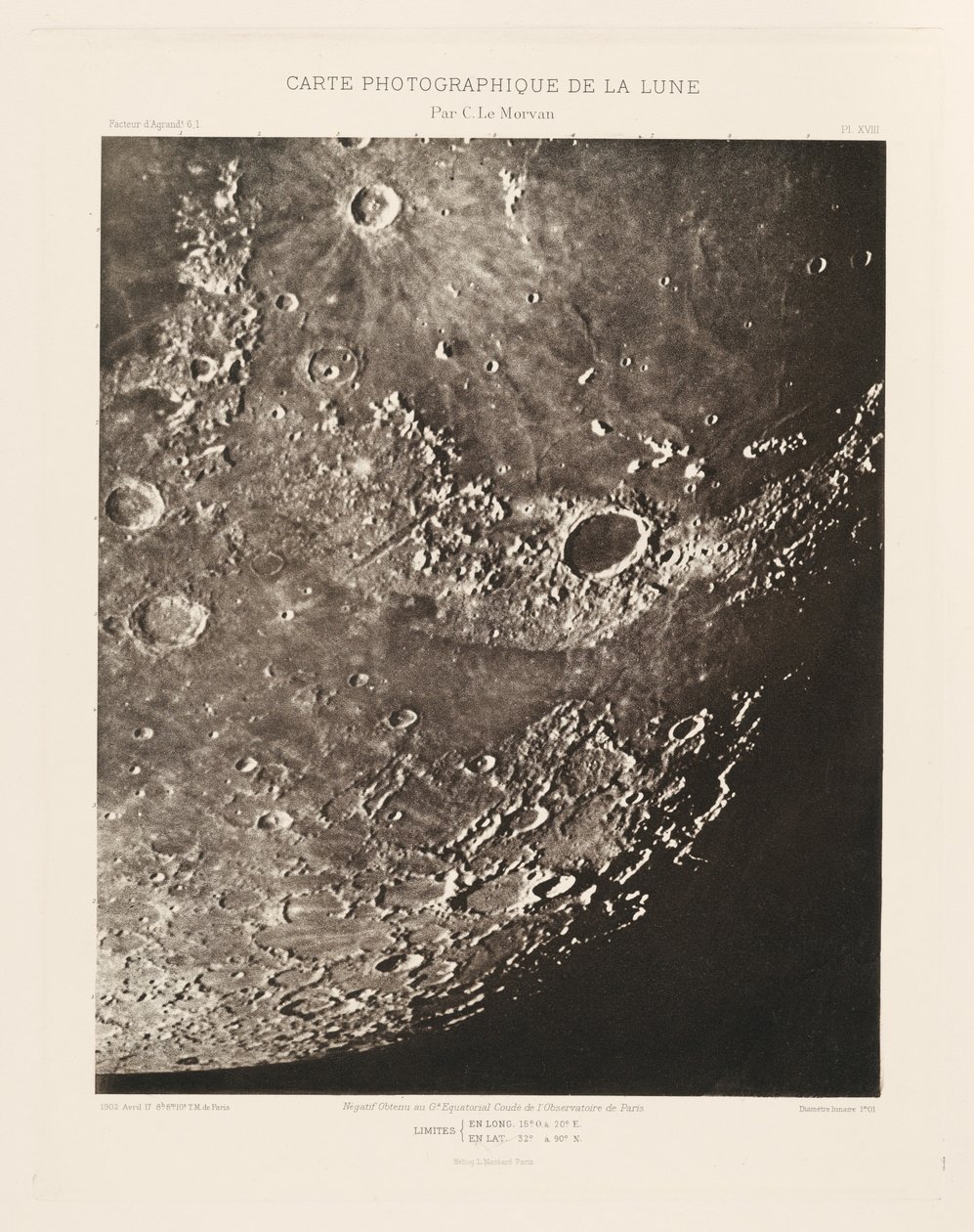Carta fotográfica de la Luna, lámina XVIII,17 de abril de Charles le Morvan