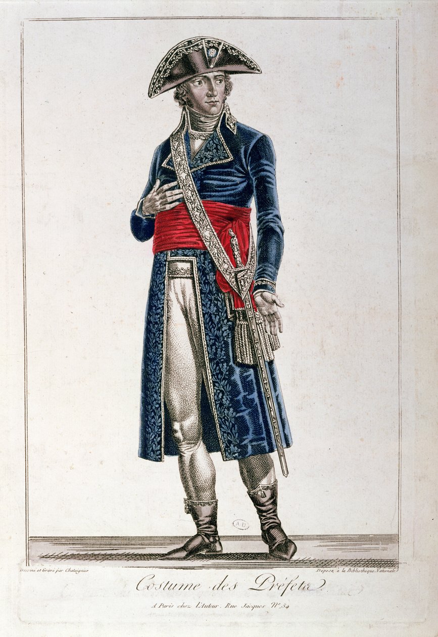 Traje de un prefecto durante el período del Consulado (1799-1804) de la Primera República, c.1800 de Chataignier