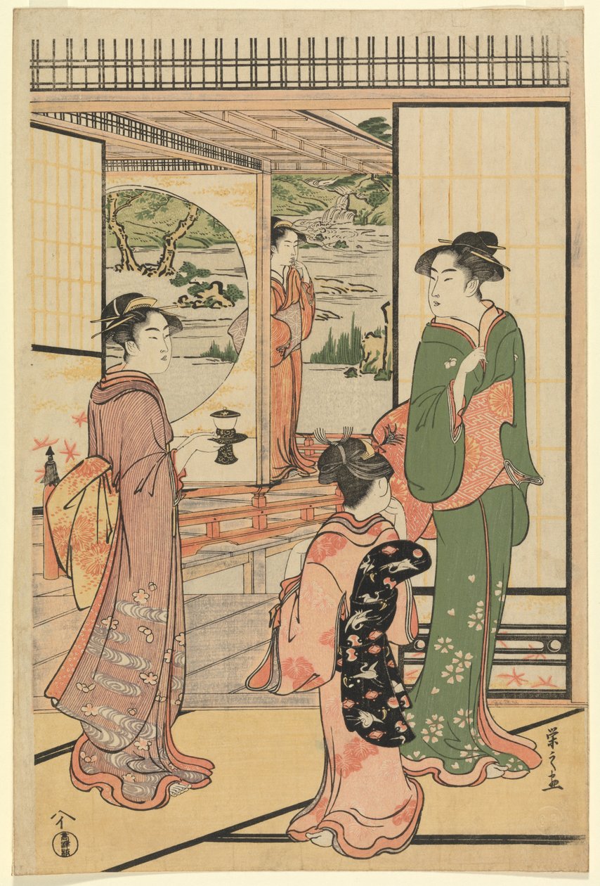 Mujeres hermosas en un yashiki (CBL J 2494) de Chobunsai Eishi