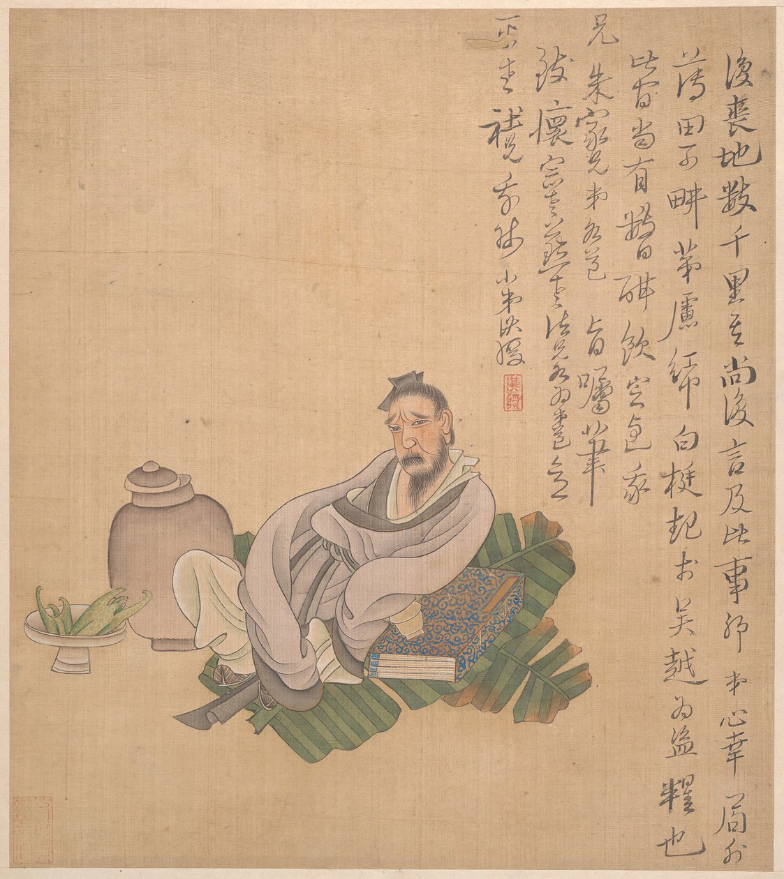 Figuras, flores y paisajes, una hoja fechada en 1627 de Chen Hongshou