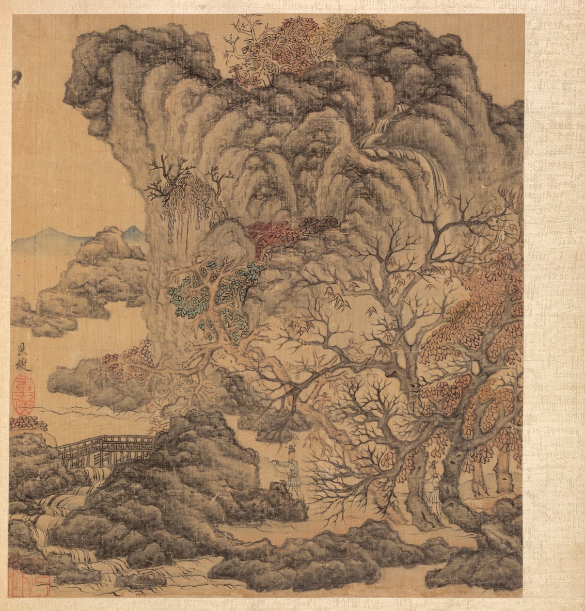 Pinturas después de Maestros Antiguos: Viajeros en un Paisaje de Otoño de Chen Hongshou