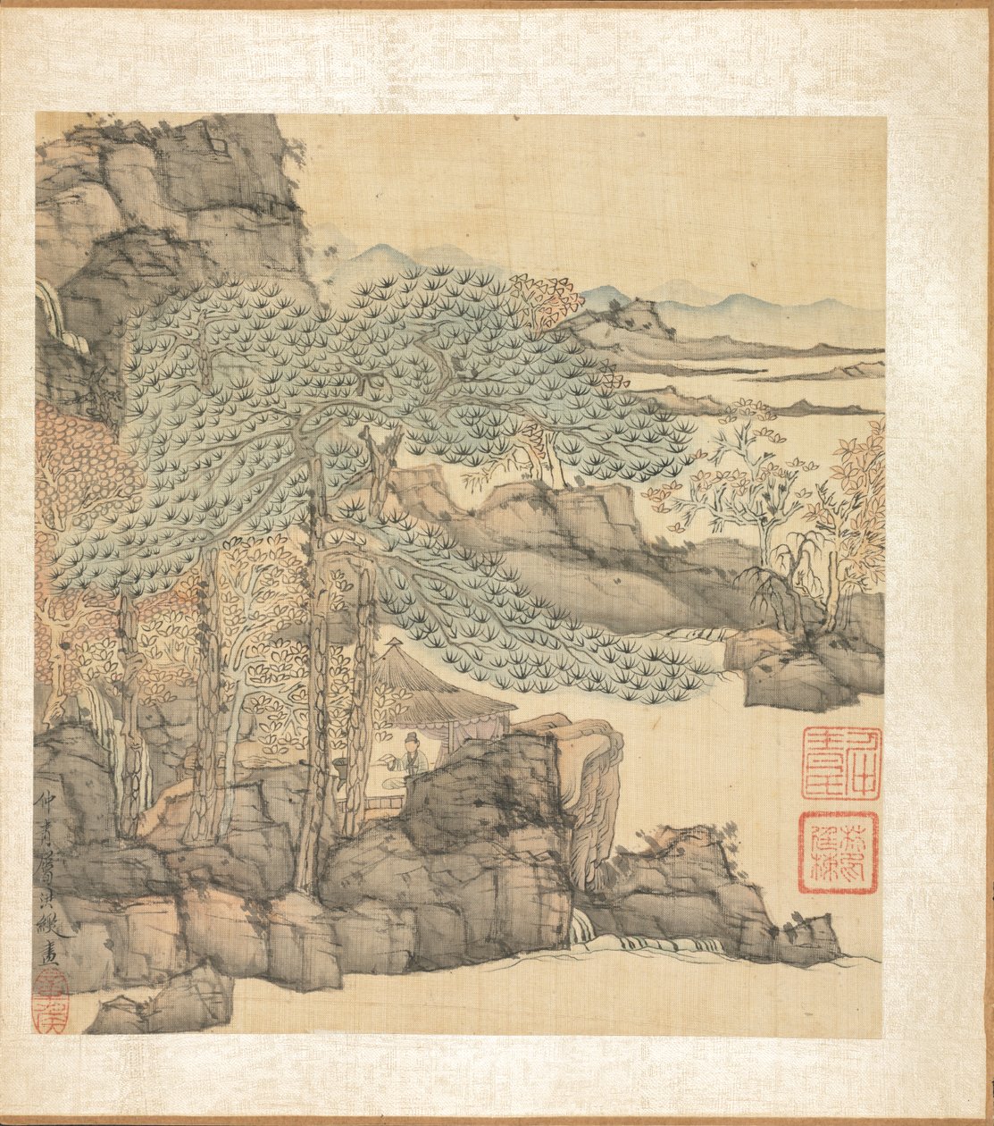 Paintings after Ancient Masters: Scholar Reading in a Thatched Hut by a Waterfall de Chen Hongshou