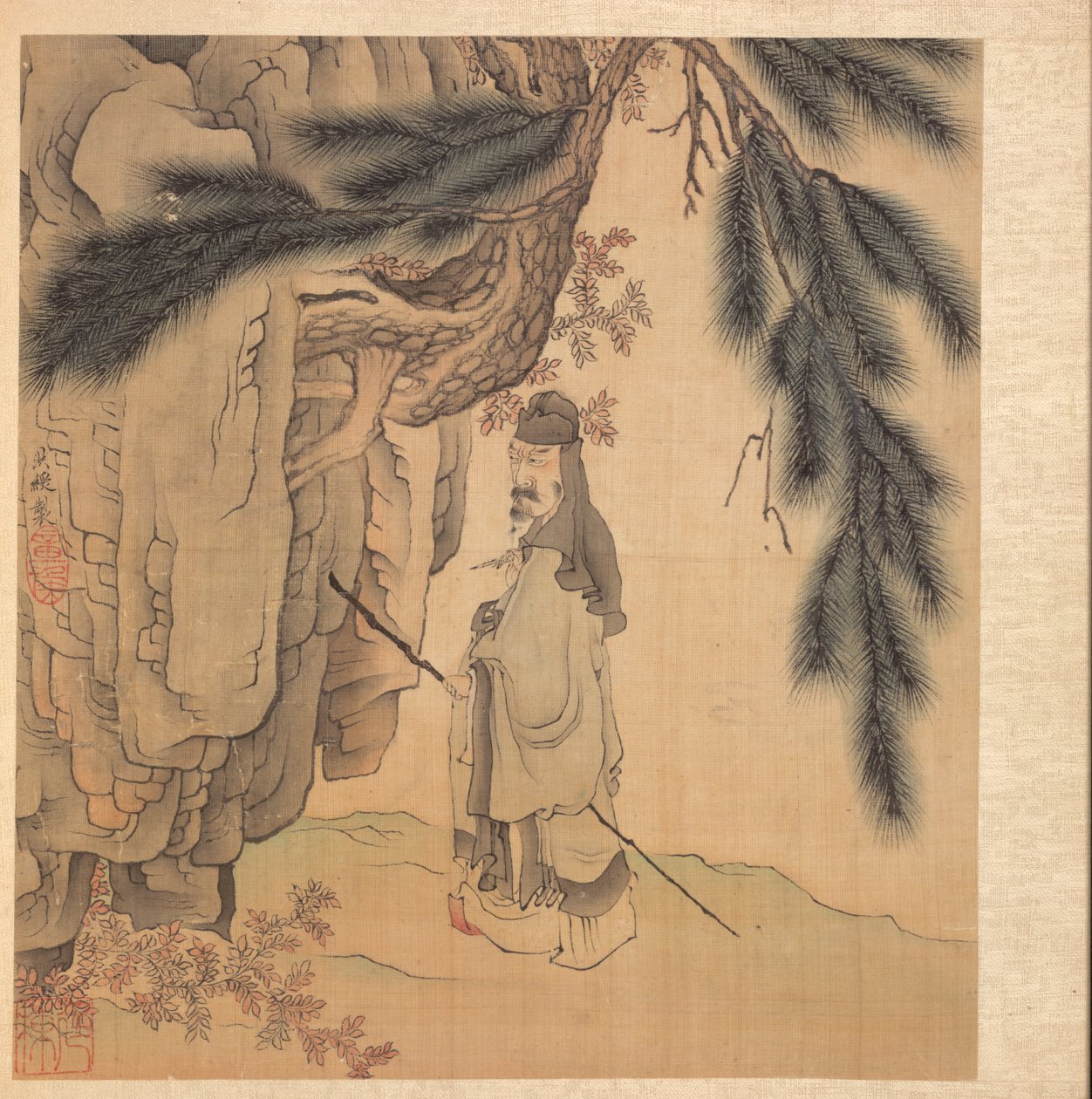 Pinturas después de los maestros antiguos: Erudito con bastón y pincel, 1598-1652 de Chen Hongshou