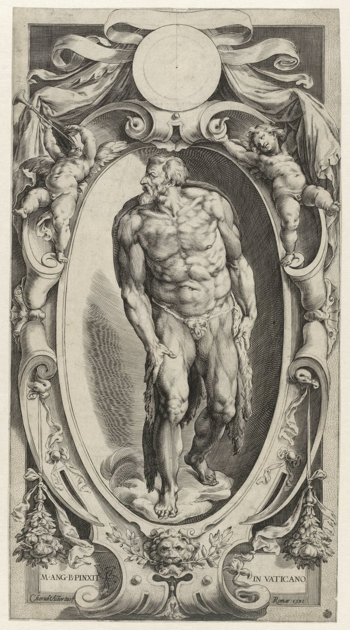 Juan el Bautista en un cartucho Figuras del Juicio Final en la Capilla Sixtina (título de la serie) de Cherubino Alberti