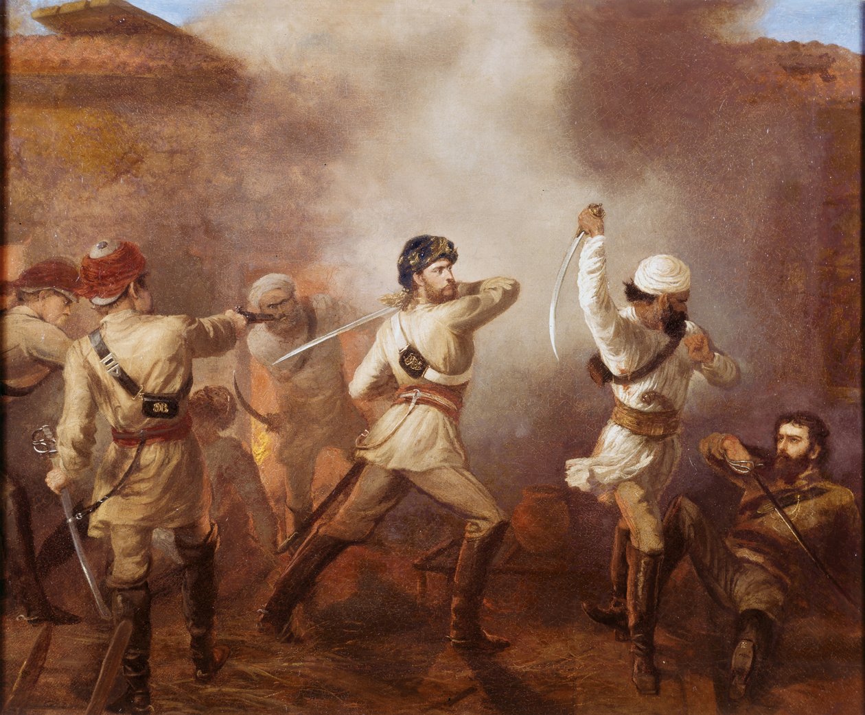 Capitán Charles John Stanley Gough (1832-1912) durante el Motín Indio en Khurkowhah el 15 de agosto de 1857, c.1860 de Chevalier Louis William Desanges