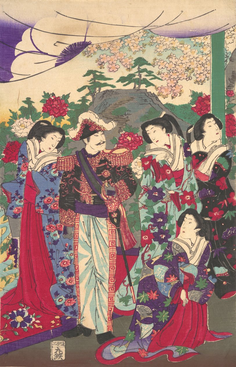 Emperador entre damas de la corte, ca. 1880 de Chikanobu Yoshu