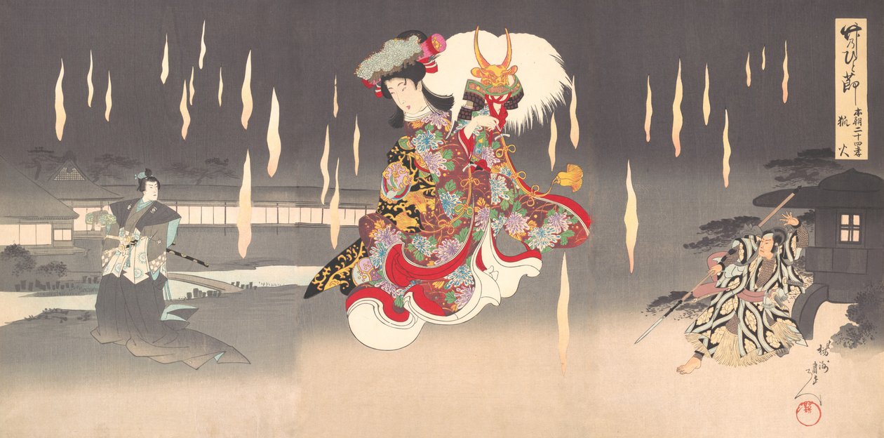 Escena de Foxfire Kitsunebi de la obra Honcho nijushiko de Chikanobu Yoshu