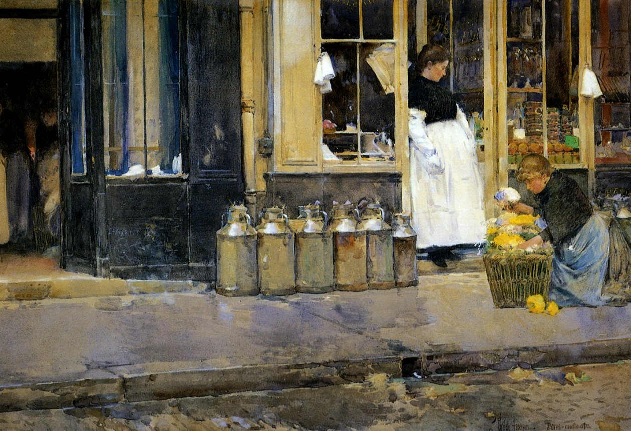 Las lecheras, c.1888 (acuarela sobre papel) de Childe Frederick Hassam