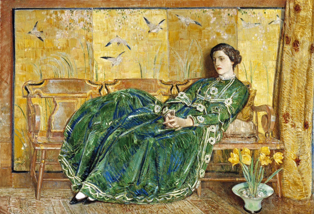 Abril: (El vestido verde) de Childe Hassam