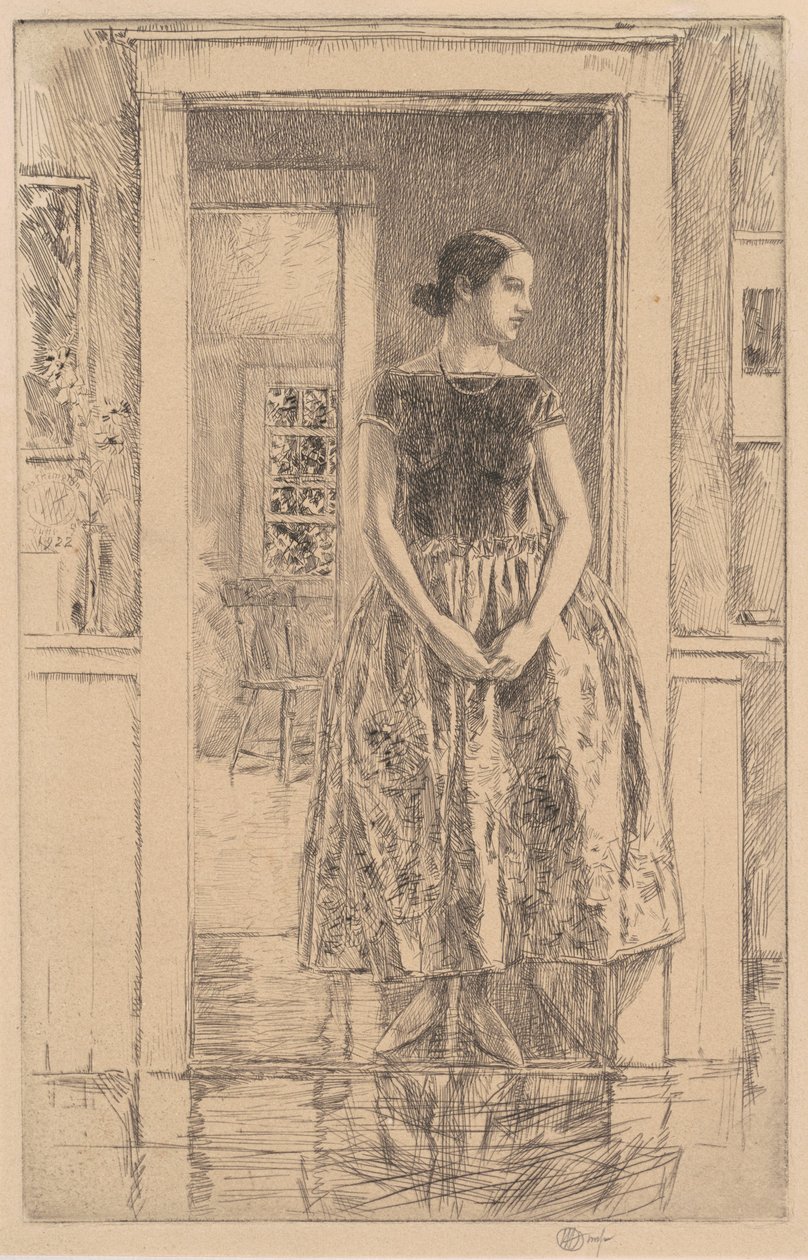 Chica con vestido moderno de Childe Hassam