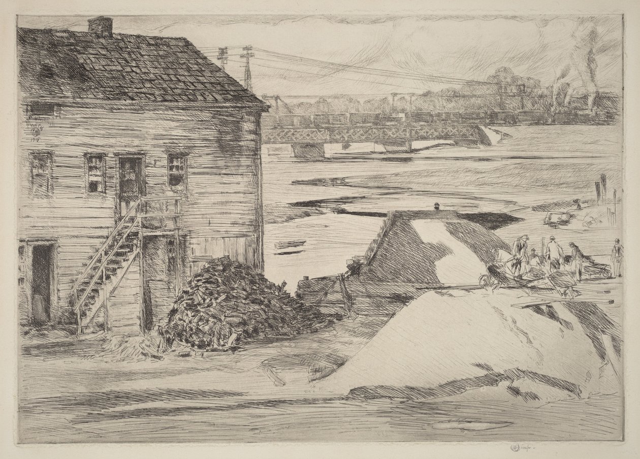 Marea baja, puente de Cos Cob de Childe Hassam