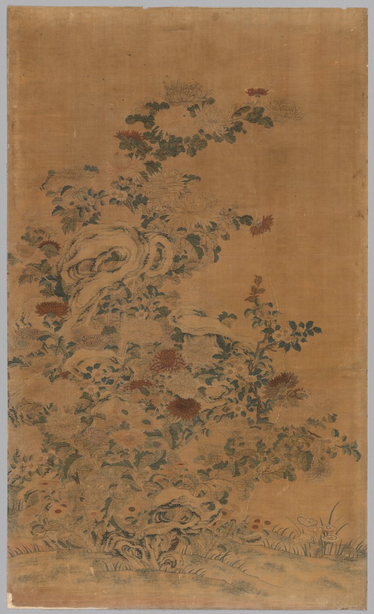 Panel Kesi: Rocas y crisantemos de China, Qing dynasty